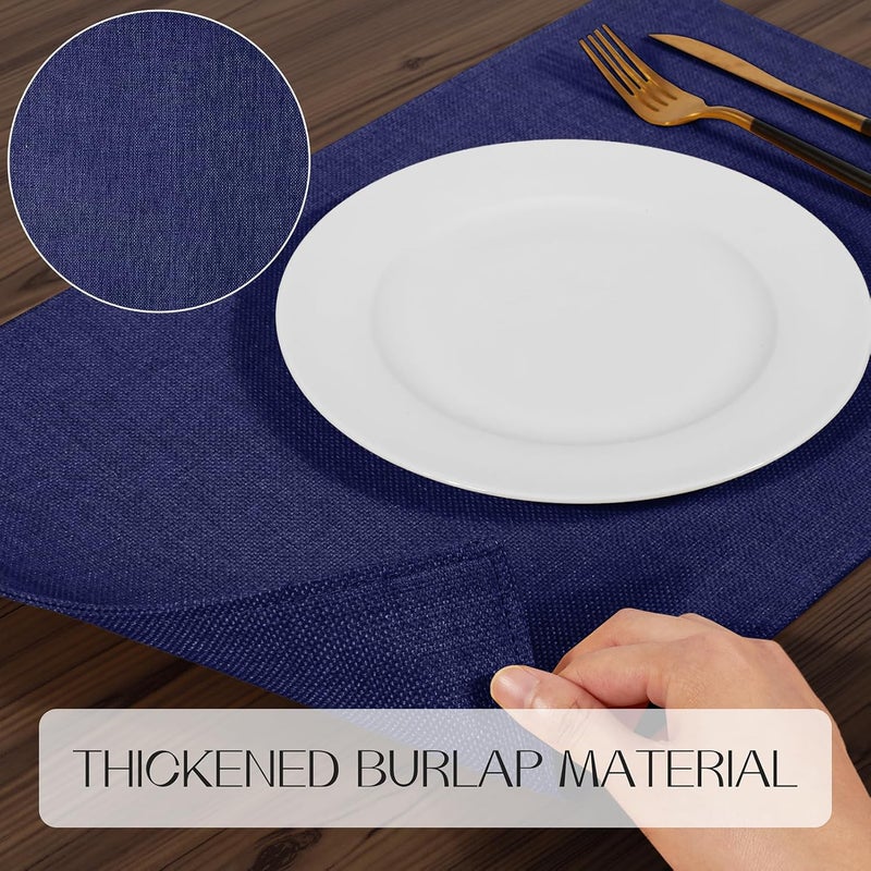 Romanstile Cloth Placemats Set of 412 x 18 Inch Heat Resistant Double Layered Thickened Burlap Place Mats Washable Faux Linen Farmhouse Table Mats for KitchenDiningPartyOutdoor Navy Blue - Image 3