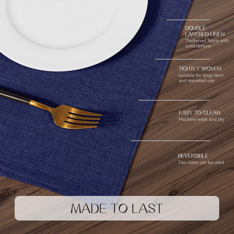 Romanstile Cloth Placemats Set of 412 x 18 Inch Heat Resistant Double Layered Thickened Burlap Place Mats Washable Faux Linen Farmhouse Table Mats for KitchenDiningPartyOutdoor Navy Blue - Image 4