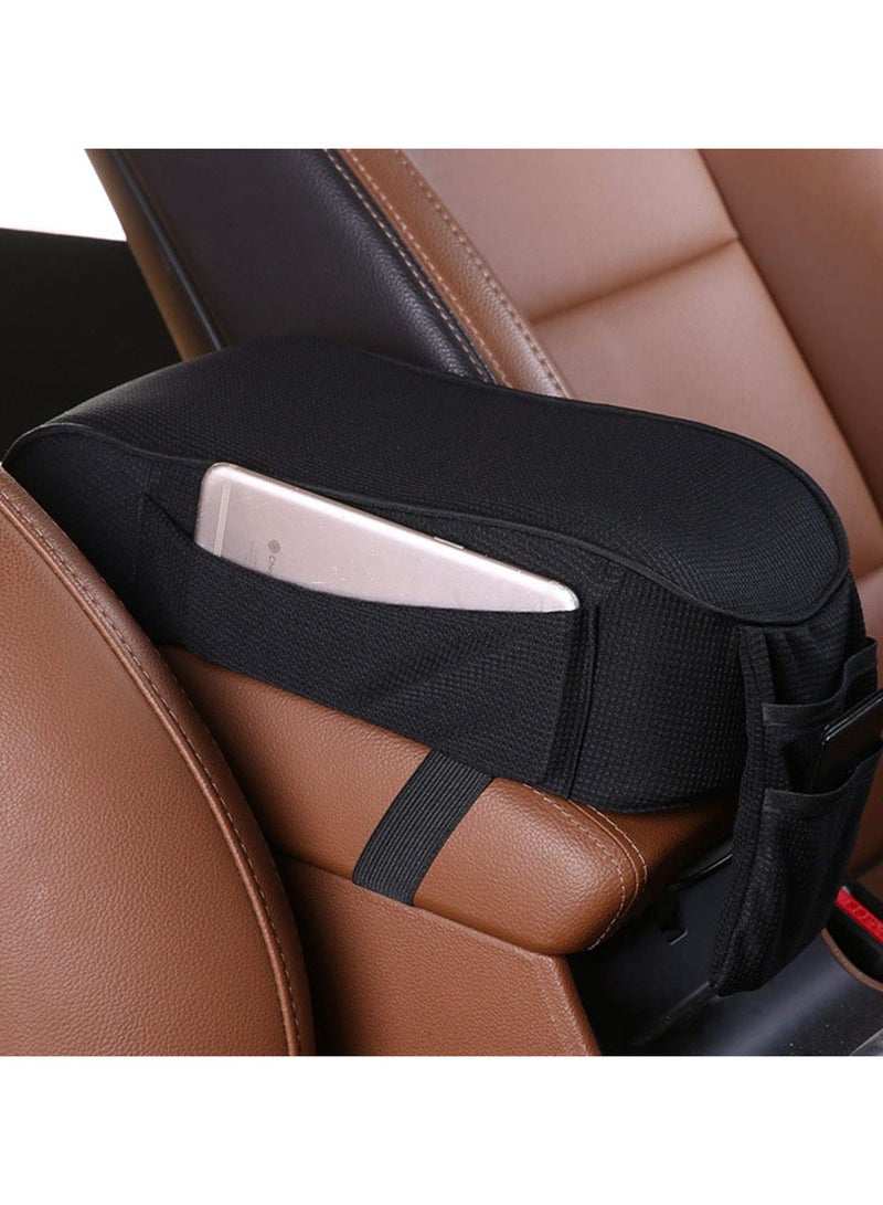 SYOSI Auto Center Console Armrest Pillow Pad, Direct Car Center Console Cover, Car Armrest Cushion Soft Memory Foam with Phone Holder Storage, Pockets Bag Seat Cushion Universal Fit for Most Car (Black) - Image 1