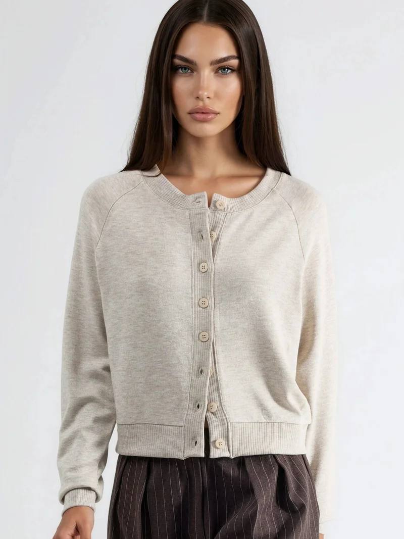 بوسيم BUSEM Crew Neck Buttoned Cardigan