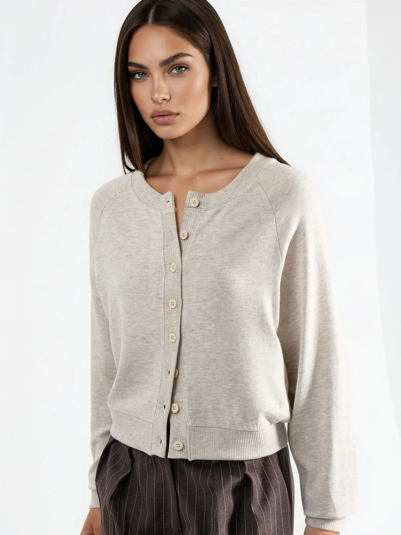 بوسيم BUSEM Crew Neck Buttoned Cardigan