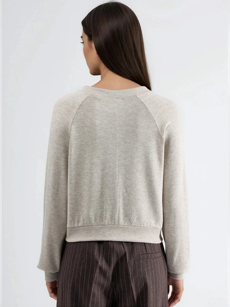 Busem Stone Natural BUSEM Crew Neck Buttoned Cardigan for Women | Best Price UAE