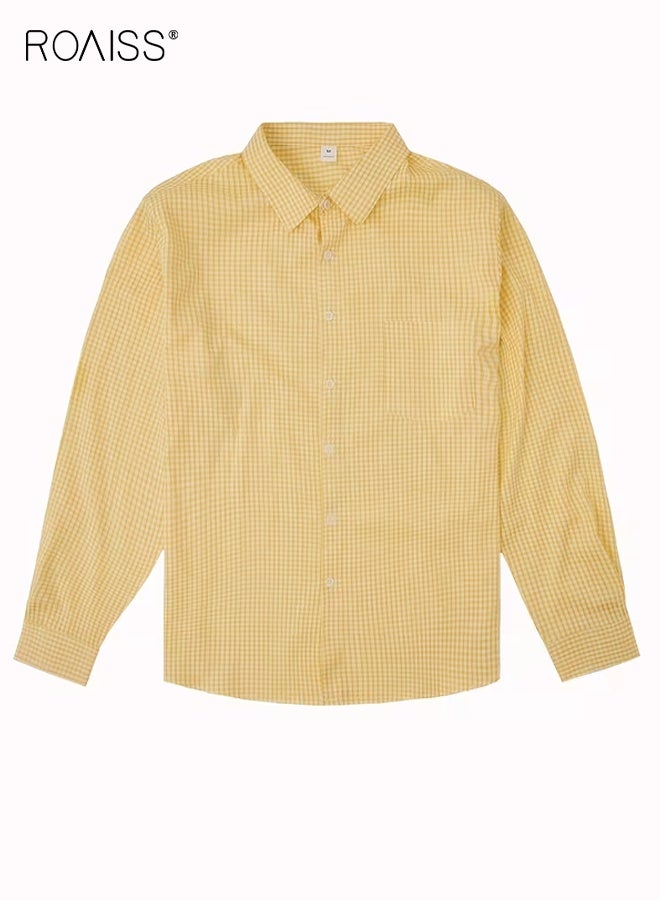 رويس قميص رجالي خفيف الوزن منقوش بتصميم كاجوال بأكمام طويلة مع ياقة منقوش وجيب على الصدر، بأزرار أمامية للربيع والخريف، مثالي للمكتب والملابس شبه الرسمية وغير الرسمية - Image 3