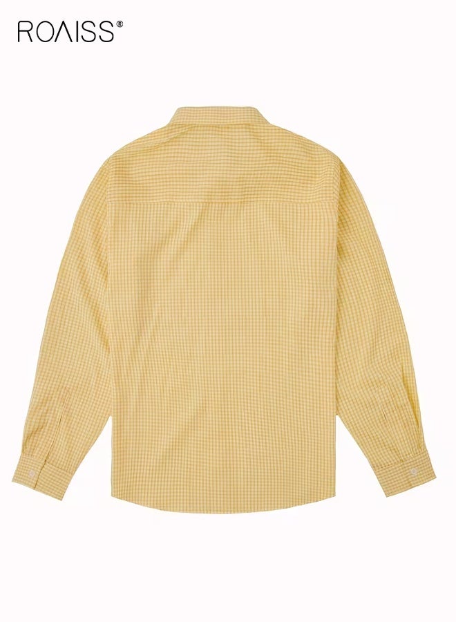 رويس قميص رجالي خفيف الوزن منقوش بتصميم كاجوال بأكمام طويلة مع ياقة منقوش وجيب على الصدر، بأزرار أمامية للربيع والخريف، مثالي للمكتب والملابس شبه الرسمية وغير الرسمية - Image 4