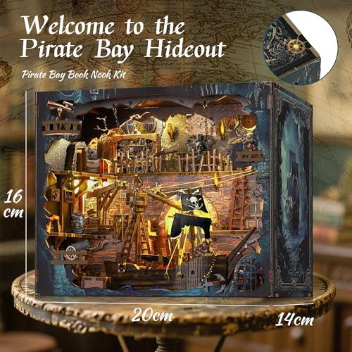 VORATHIS Book Nook Pirate Kit DIY Miniature House Kit for Adults Teens Dollhouse Booknook Bookshelf Insert Decor with LED Light 3D Wooden Puzzle Gifts for Family Friends - Image 5