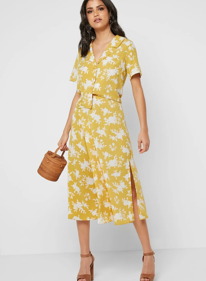 Fashion Union Floral Print Side Split Skirt