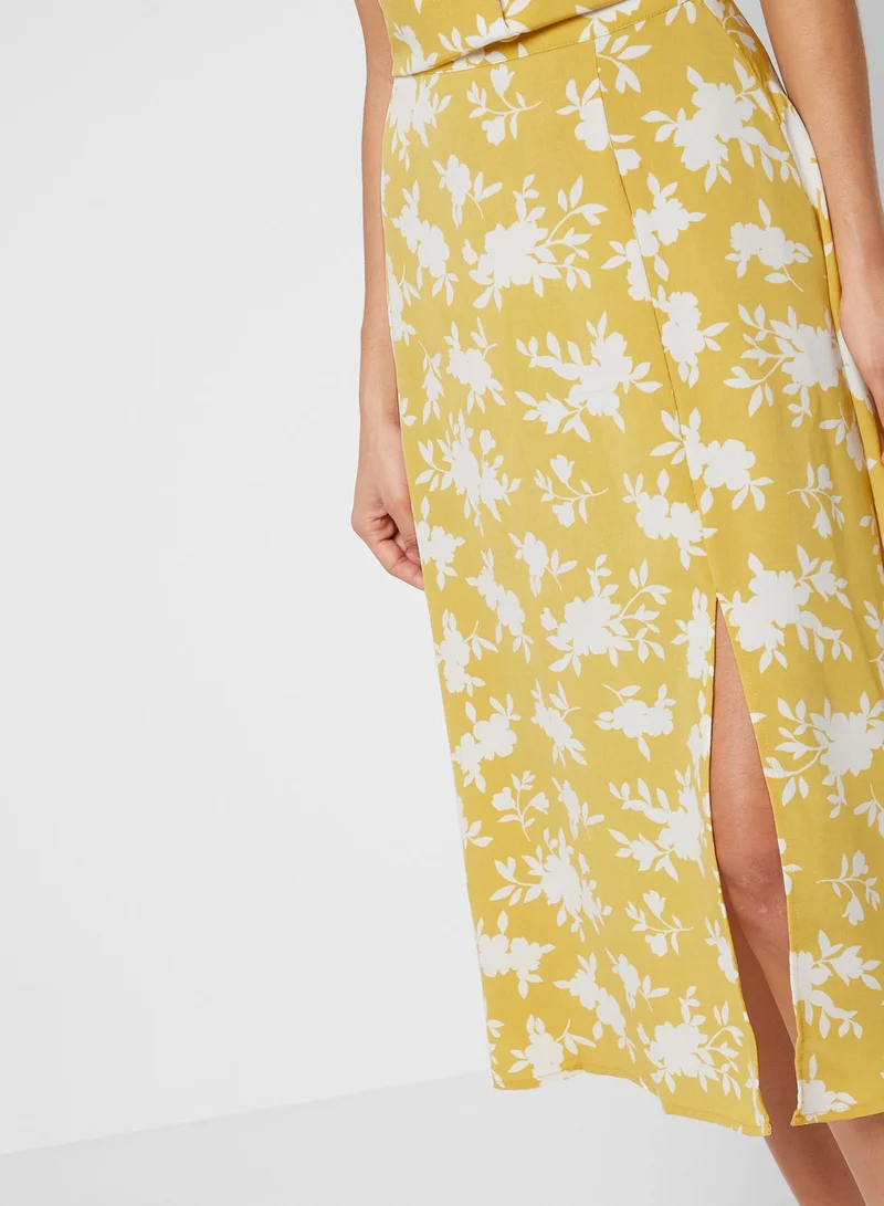 Fashion Union Floral Print Side Split Skirt