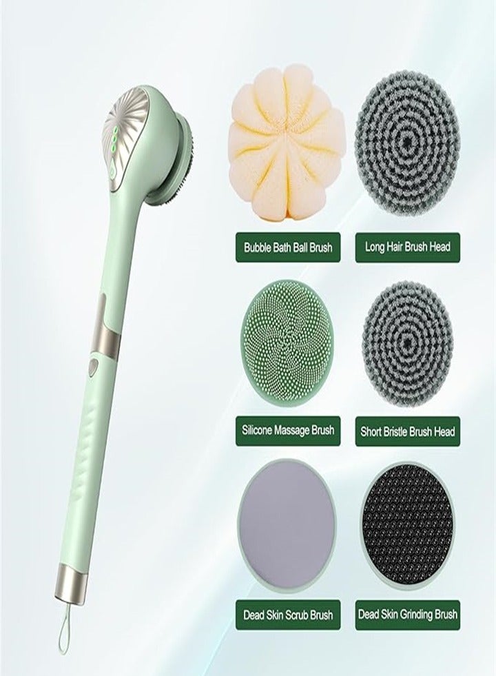 New Electric Body Brush with 6 Large Brush Heads, Rechargeable Submersible Shower Brush with Long Handle, 3-Speed ​​Adjustment Deep Cleansing Bath Brush - Image 2
