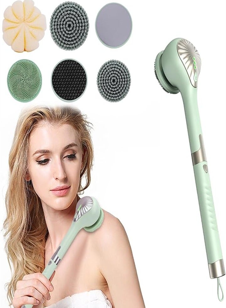 New Electric Body Brush with 6 Large Brush Heads, Rechargeable Submersible Shower Brush with Long Handle, 3-Speed ​​Adjustment Deep Cleansing Bath Brush - Image 1