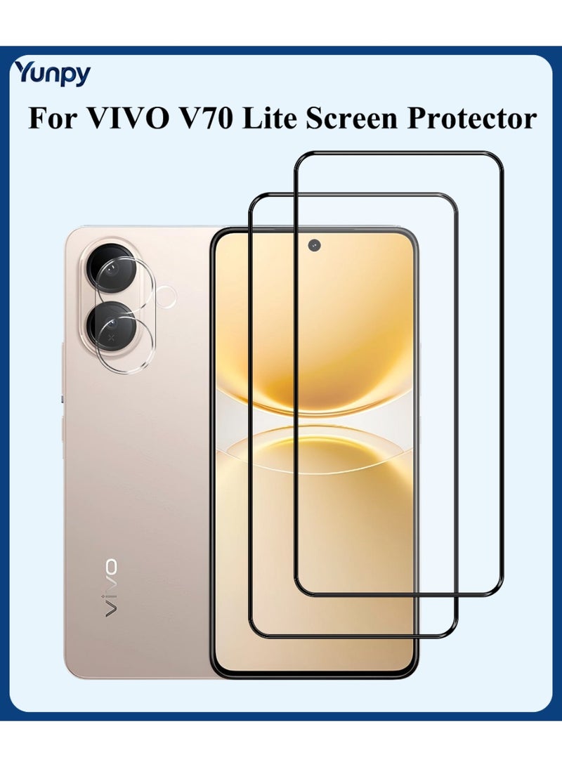 Yunpy [2+1 Packs] for VIVO V70 Lite Tempered Glass Screen Protector with Camera Lens Film, Including 2 Pack Front Glass and 1 Pack Camera Lens Film, 9H Hardness HD Clear Anti-Scratch Anti-Fingerprint Bubble-Free Case Friendly Screen Protector - Image 1