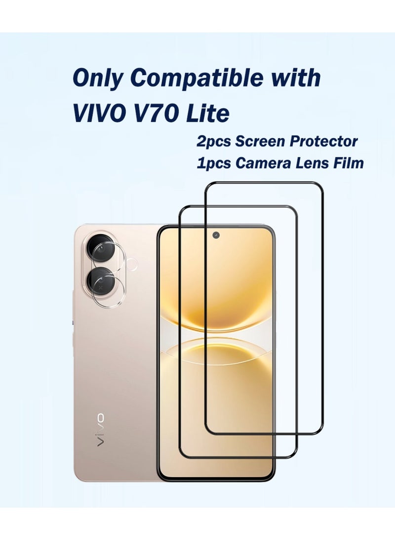 Yunpy [2+1 Packs] for VIVO V70 Lite Tempered Glass Screen Protector with Camera Lens Film, Including 2 Pack Front Glass and 1 Pack Camera Lens Film, 9H Hardness HD Clear Anti-Scratch Anti-Fingerprint Bubble-Free Case Friendly Screen Protector - Image 2
