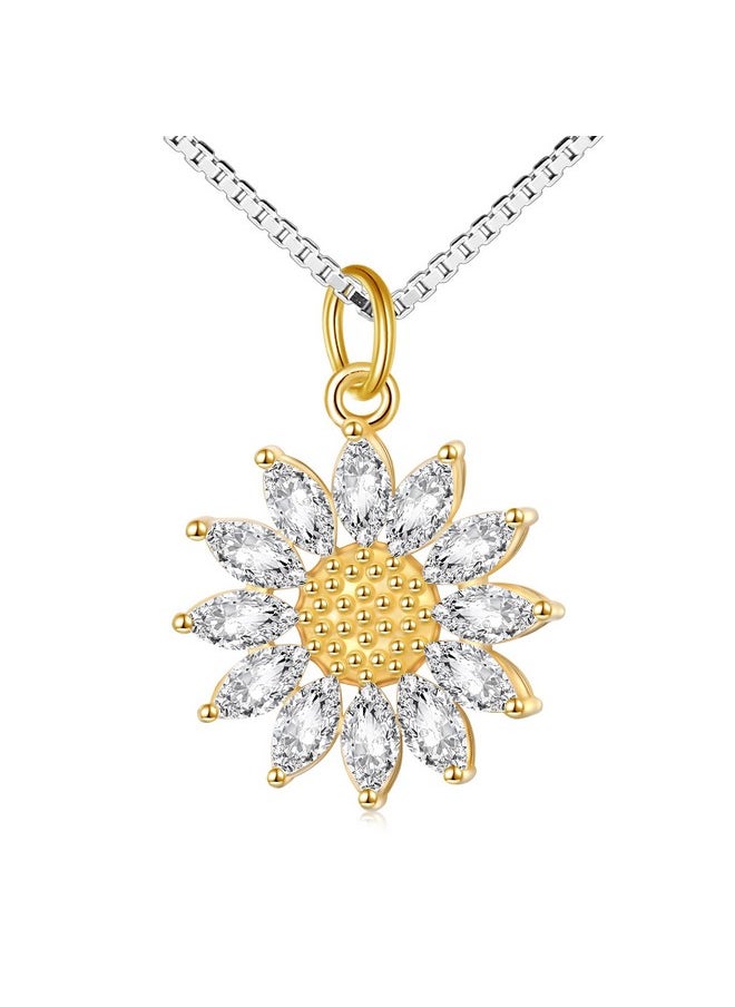 DAOCHONG S925 Sterling Silver Sunflower With Cz Pendant Necklace Or Ring Earrings Bracelet Jewelry For Women 18 (Sunflower Nec 4)  - Image 1