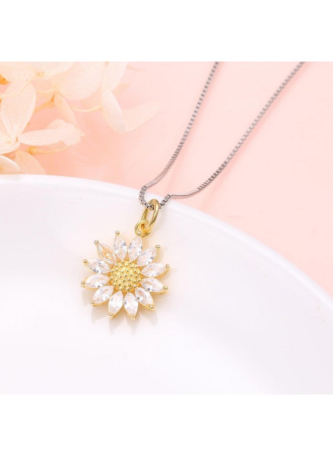 DAOCHONG S925 Sterling Silver Sunflower With Cz Pendant Necklace Or Ring Earrings Bracelet Jewelry For Women 18 (Sunflower Nec 4)  - Image 5