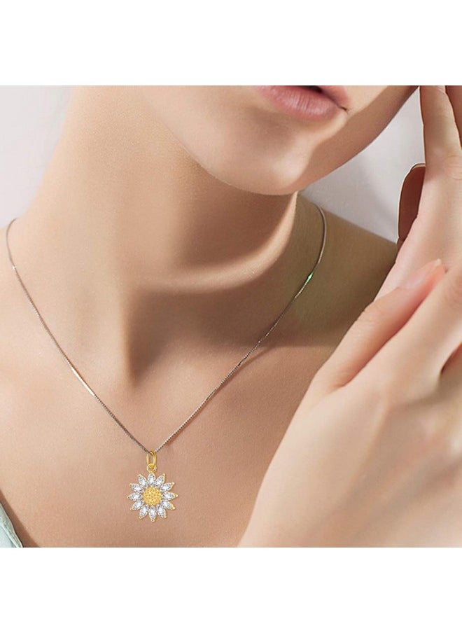 DAOCHONG S925 Sterling Silver Sunflower With Cz Pendant Necklace Or Ring Earrings Bracelet Jewelry For Women 18 (Sunflower Nec 4)  - Image 2