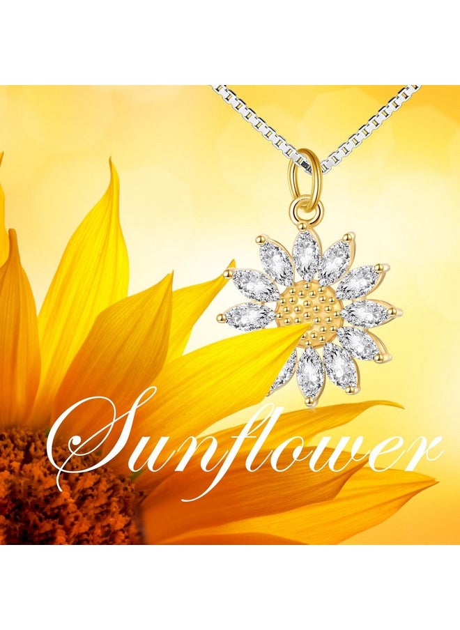 DAOCHONG S925 Sterling Silver Sunflower With Cz Pendant Necklace Or Ring Earrings Bracelet Jewelry For Women 18 (Sunflower Nec 4)  - Image 3