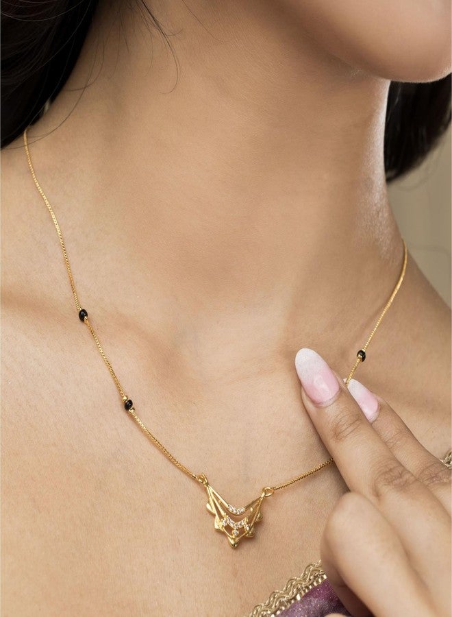 AAIKU Traditional Micro Gold Polish Mangalsutra and American diamond Crystal Pendant Short 18 Inch for Women, Gift for Wedding, Anniversari, Special Occasion - Image 4