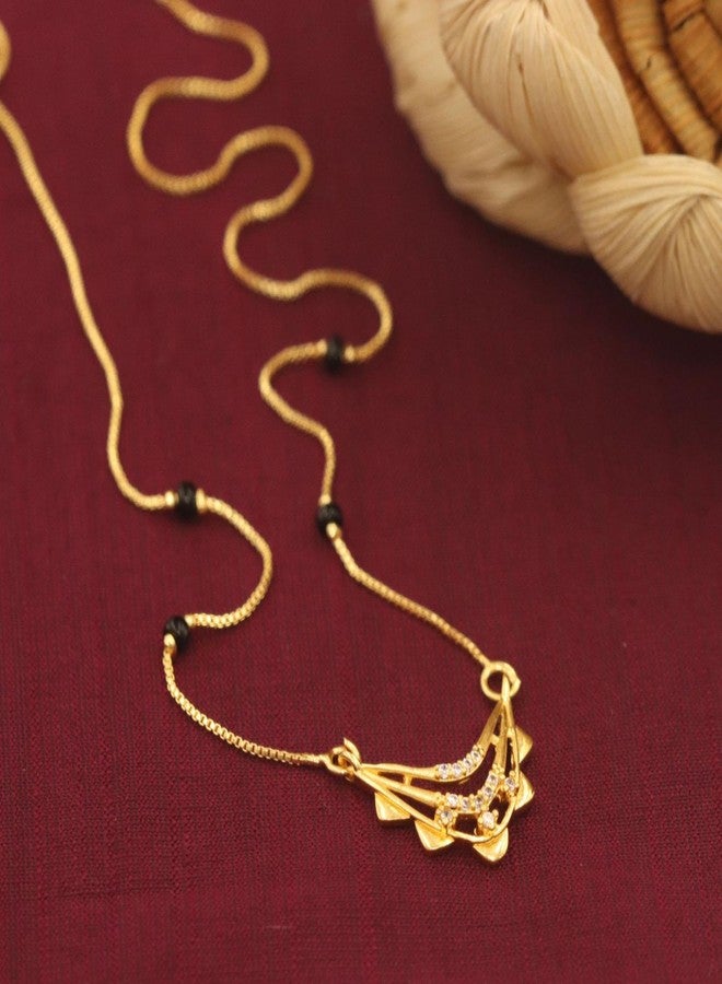 AAIKU Traditional Micro Gold Polish Mangalsutra and American diamond Crystal Pendant Short 18 Inch for Women, Gift for Wedding, Anniversari, Special Occasion - Image 2