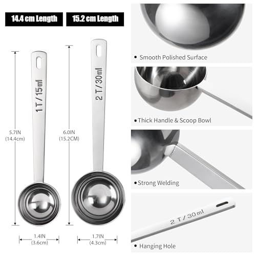 Doosu 188 Stainless Steel Coffee Scoops Doosu FoodGrade Metal Measuring Spoon with 43in Long Handle Tablespoon Scooper for Coffee Beans Ground Coffee Protein Powders Tea Sugar 1 2 Tbsp - Image 3