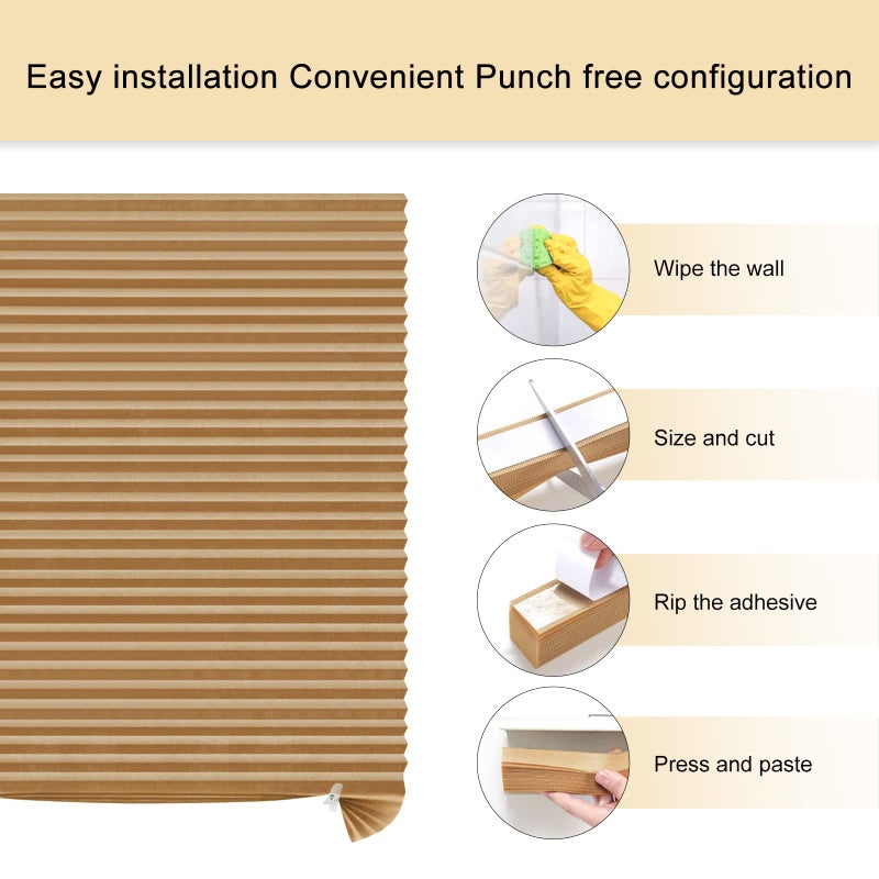 Maritown Window Blinds Cordless No Drill Cut to Size Clip On Stick On Self Adhesive Temporary Blinds Pleated Paper Blinds for Windows Doors Shades for Home Nursery Bedroom Kitchen Bathroom - Image 3