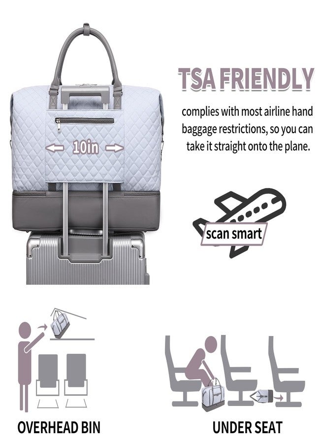 Stuery Weekender Bags for Women with Toiletry Bags Large Overnight Bags Travel Duffel Bag Carry On Shoulder Weekend Tote with Shoe Compartment and Wet Pocket for Girls Airplane Traveling, Gym, L-Blue - Image 4