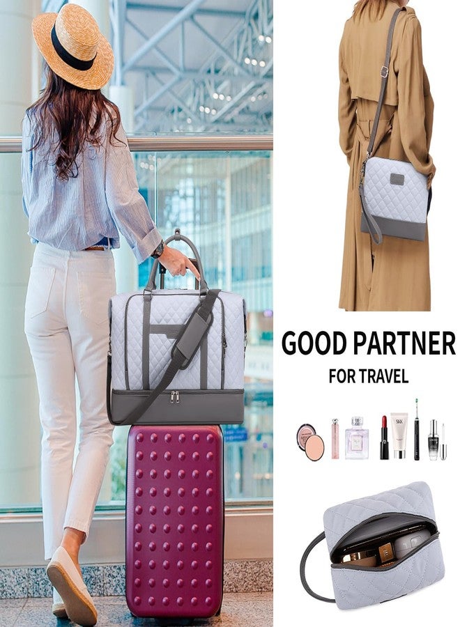 Stuery Weekender Bags for Women with Toiletry Bags Large Overnight Bags Travel Duffel Bag Carry On Shoulder Weekend Tote with Shoe Compartment and Wet Pocket for Girls Airplane Traveling, Gym, L-Blue - Image 3