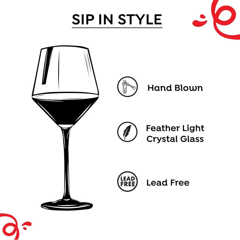 Sipologie Sipologie Beaujolais Wine Glass Set of 2 Hand Blown LeadFree Crystal Glass Ultra Thin Rim Long Stem Perfect for Red Wine Modern Design 480 ml Red Wine Glasses Set of 2 - Image 3