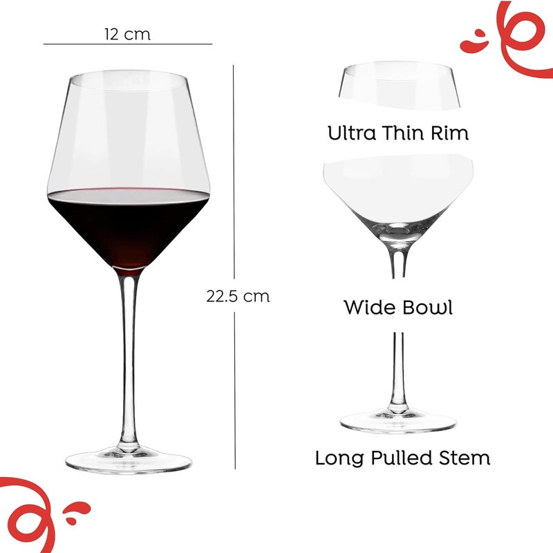 Sipologie Sipologie Beaujolais Wine Glass Set of 2 Hand Blown LeadFree Crystal Glass Ultra Thin Rim Long Stem Perfect for Red Wine Modern Design 480 ml Red Wine Glasses Set of 2 - Image 2