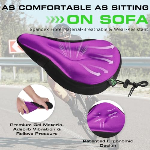 Zacro Bike Seat Cushion - Gel Padded Bike Seat Cover for Men Women Comfort, Extra Soft Exercise Bicycle Seat Compatible with Peloton, Outdoor & Indoor Bike Saddles - Image 3