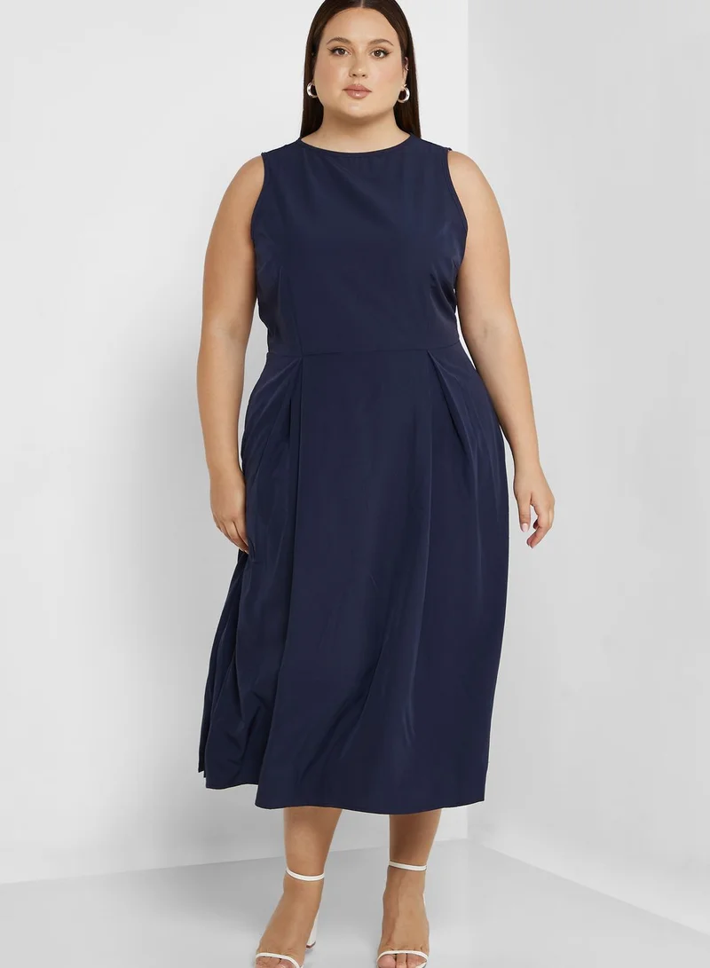 Ella Plus Pleat Detail Fit & Flare Dress