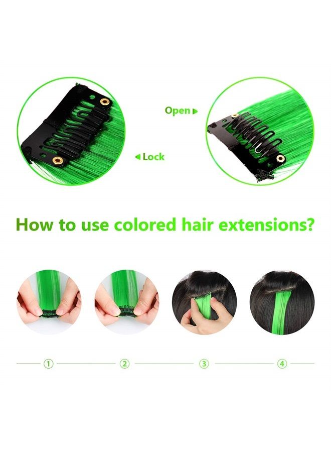 TOFAFA 22 inch Colored Hair Extensions Straight Hairpiece, Multi-colors Party Highlights Clip in Synthetic Hair Extensions (10 PCS Green) - Image 5