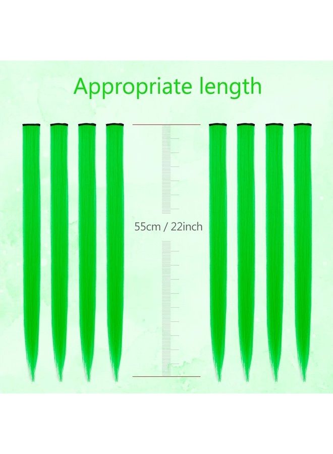 TOFAFA 22 inch Colored Hair Extensions Straight Hairpiece, Multi-colors Party Highlights Clip in Synthetic Hair Extensions (10 PCS Green) - Image 3