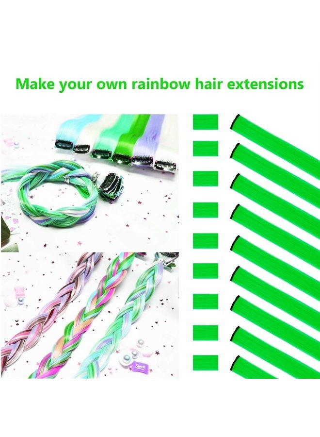 TOFAFA 22 inch Colored Hair Extensions Straight Hairpiece, Multi-colors Party Highlights Clip in Synthetic Hair Extensions (10 PCS Green) - Image 2