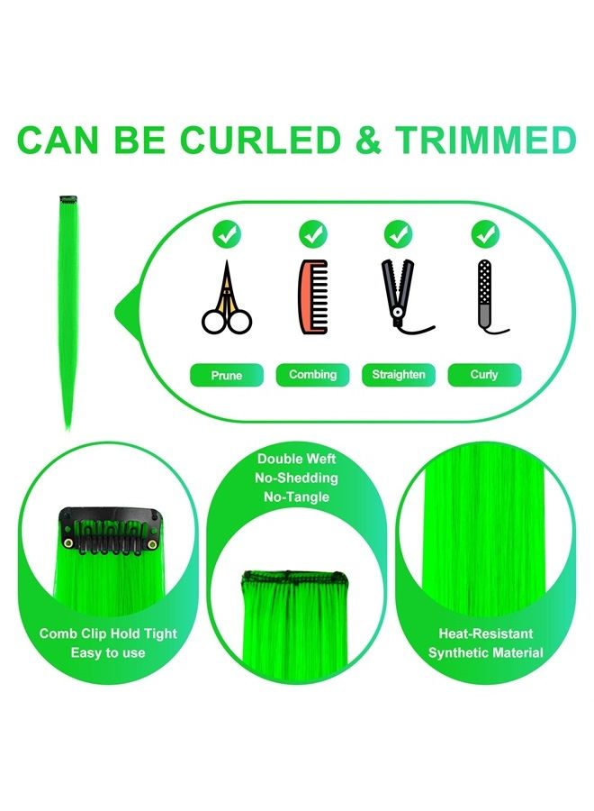 TOFAFA 22 inch Colored Hair Extensions Straight Hairpiece, Multi-colors Party Highlights Clip in Synthetic Hair Extensions (10 PCS Green) - Image 4