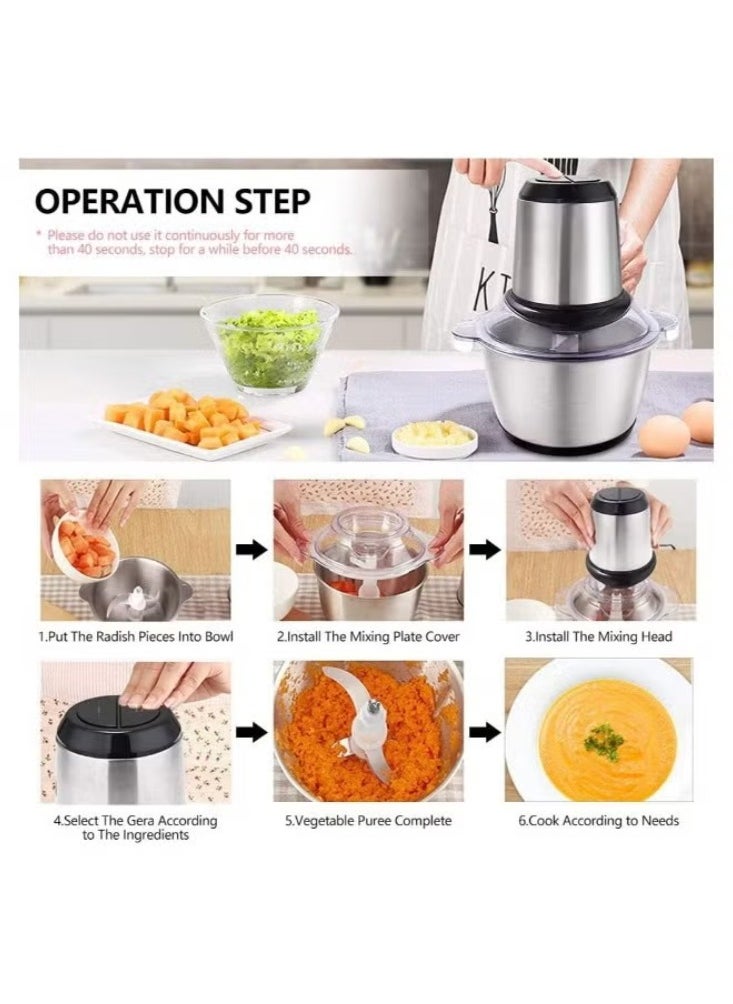 Dreamzon Electric Meat Chopper and Grinder, Stainless Steel Food Processor for Vegetable and Fruits 2L  - Image 2