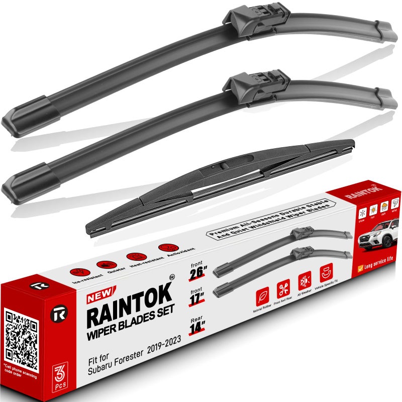 RAINTOK Windshield Wiper Blades Replacement for Subaru Forester 2019 2020 2021 2022 2023 2024 Original Factory Quality Front Rear Wipers Blade Set for My Car - 26" 17" 14" (Pack of 3) - Image 1