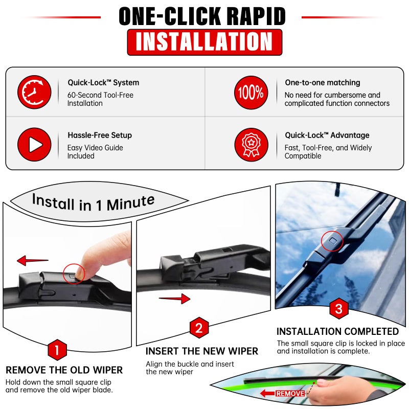 RAINTOK Windshield Wiper Blades Replacement for Subaru Forester 2019 2020 2021 2022 2023 2024 Original Factory Quality Front Rear Wipers Blade Set for My Car - 26" 17" 14" (Pack of 3) - Image 3