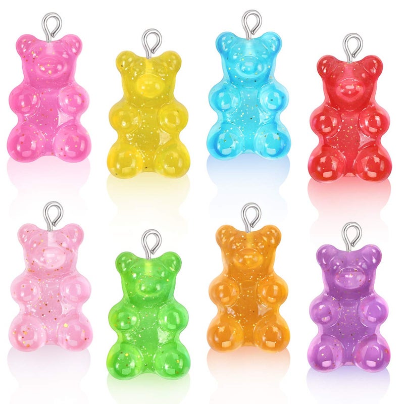 CCOZN 16 Pieces Resin Gummy Bear Pendant, CCOZN 8 Colors Glitter Candy Gummy Charms Bear Gummy Resin Bear Pendant DIY Necklace Jewelry Making Crafting - Image 1