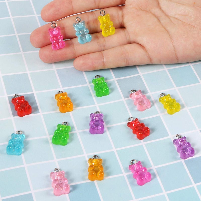 CCOZN 16 Pieces Resin Gummy Bear Pendant, CCOZN 8 Colors Glitter Candy Gummy Charms Bear Gummy Resin Bear Pendant DIY Necklace Jewelry Making Crafting - Image 3
