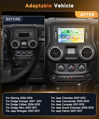 VECHTEL 4G+128G Android 15 Car Stereo for Jeep Wrangler Radio 2007-2018 Chrysler Dodge Ram, Wireless CarPlay Android Auto, 7'' Touch Screen Radio with GPS, WiFi, Bluetooth 5.0, FM, 32 EQ, SWC, Backup Camera - Image 2