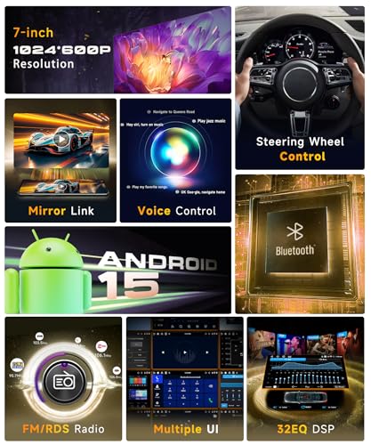 VECHTEL 4G+128G Android 15 Car Stereo for Jeep Wrangler Radio 2007-2018 Chrysler Dodge Ram, Wireless CarPlay Android Auto, 7'' Touch Screen Radio with GPS, WiFi, Bluetooth 5.0, FM, 32 EQ, SWC, Backup Camera - Image 4