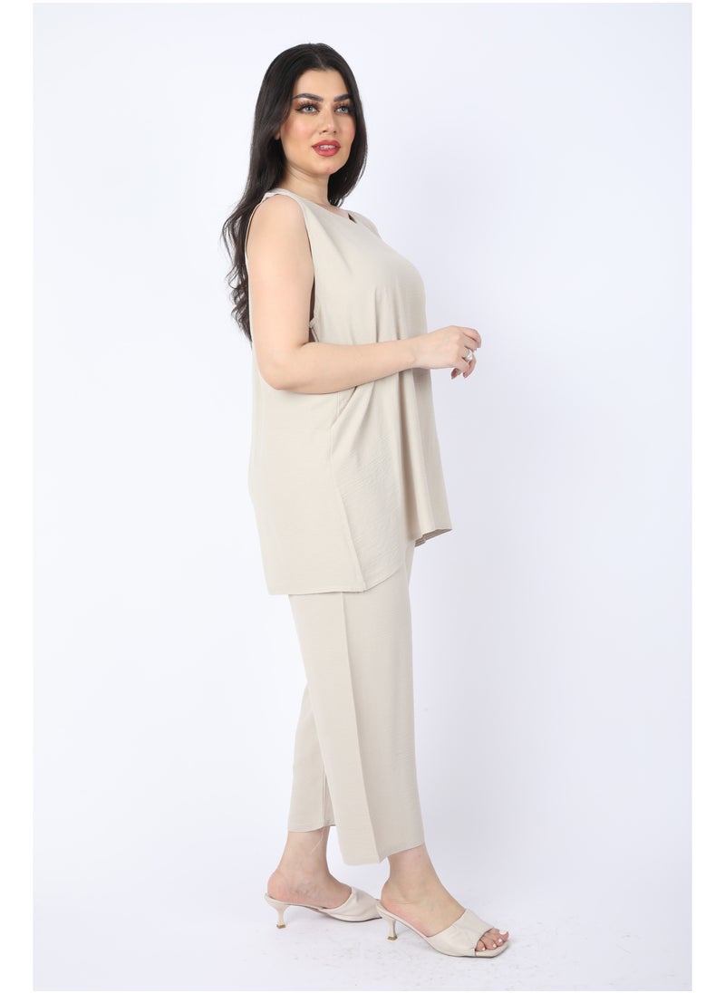 FULL JOY - Elegant Abaya Set of 3pc Shirt, Bentaloon  and Jacket , Biege - Image 1