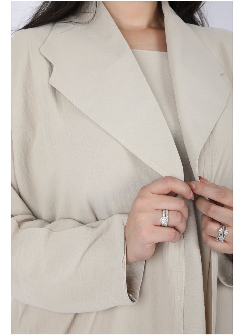 FULL JOY - Elegant Abaya Set of 3pc Shirt, Bentaloon  and Jacket , Biege - Image 1