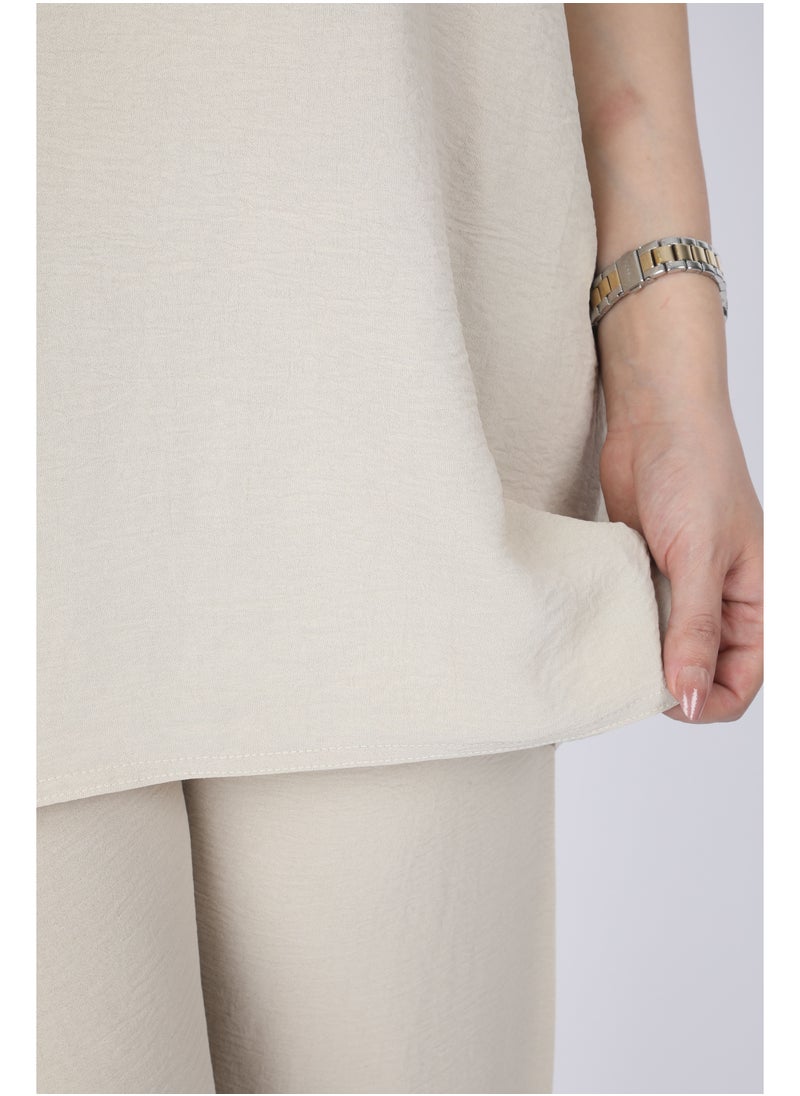 FULL JOY - Elegant Abaya Set of 3pc Shirt, Bentaloon  and Jacket , Biege - Image 1