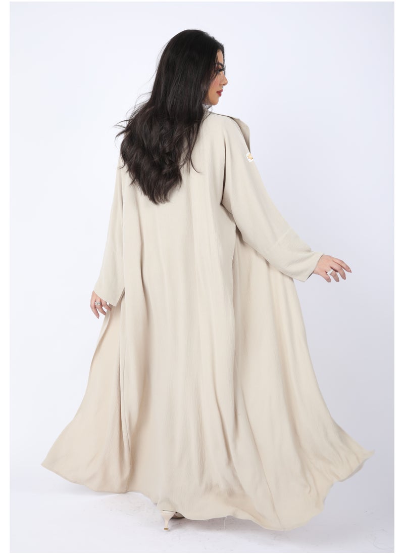 FULL JOY - Elegant Abaya Set of 3pc Shirt, Bentaloon  and Jacket , Biege - Image 1