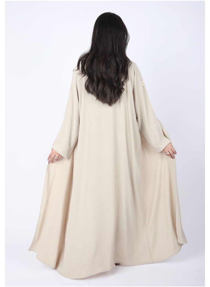 FULL JOY - Elegant Abaya Set of 3pc Shirt, Bentaloon  and Jacket , Biege - Image 1