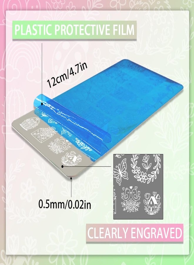 PH PandaHall 3pcs Flowers Garden Pattern Nail Stamp Plate Garden House Theme Print Art Template Stainless Steel Nail Image Plate Flowers Nails Stencils for Women DIY Printing 4.7x2.3 inch - Image 2