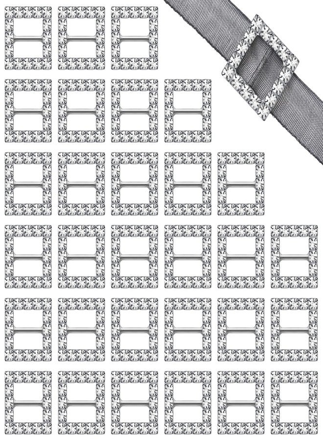 Cindeer 30pcs 16mm Christmas Square Rhinestone Buckle Invitation Ribbon Slider Belt Craft Buckles for Xmas DIY Craft Supply Gift Wrap(Silver) - Image 1