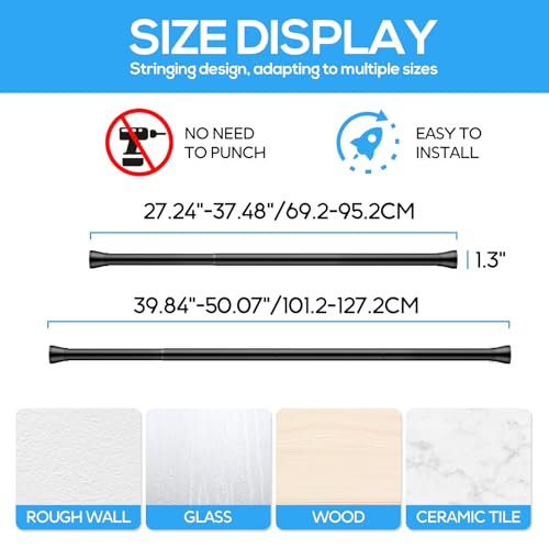 ZipGlo Tension Curtain Rod Black Tension Rod 28 To 48 Inch Spring Curtain Rods Non Slip Tension Rods 1pcs For Windows No Drilling Adjustable Tension Rods of Curtains Window Closet Kitchen Wardrobe - Image 5