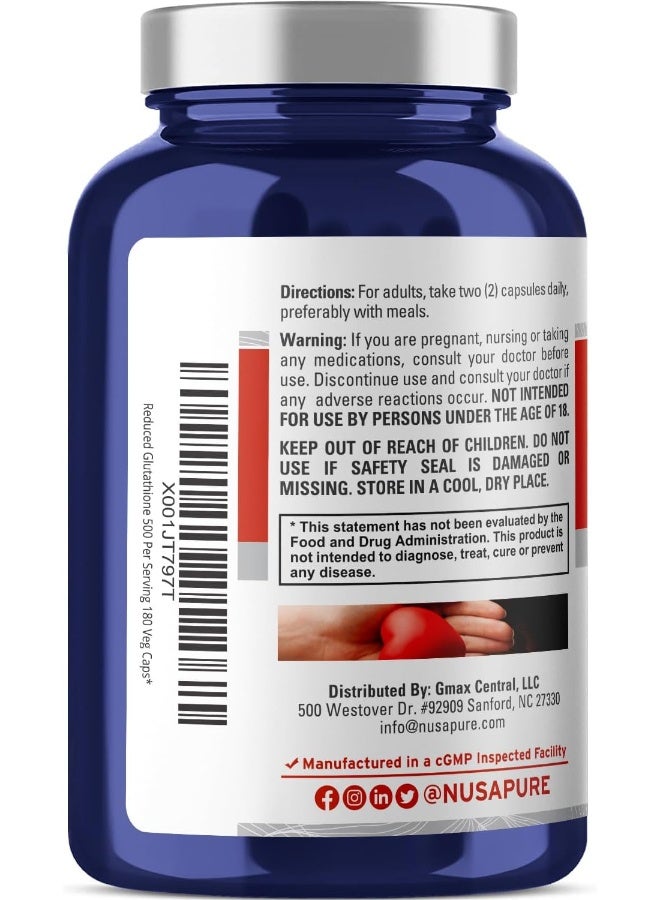 NusaPure Reduced Glutathione 500 mg 180 Veggie Capsules - Image 3