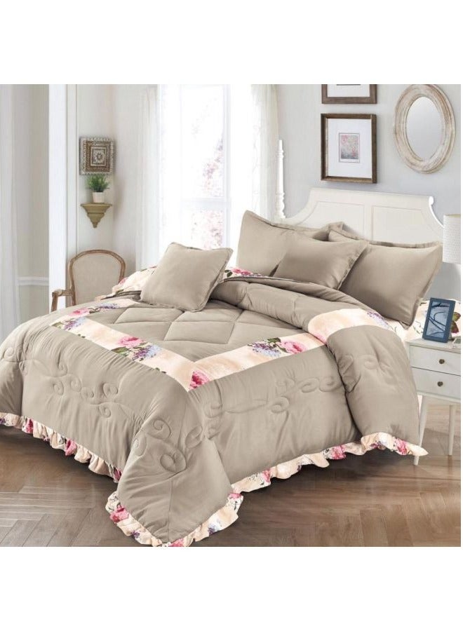 6 Pieces King Size 220x240Cm Comforter Set Medium Filling Bedding Set for All Season Includes 1Comforter 1Bedsheet 2Pillow Shams and 2Cushion cases